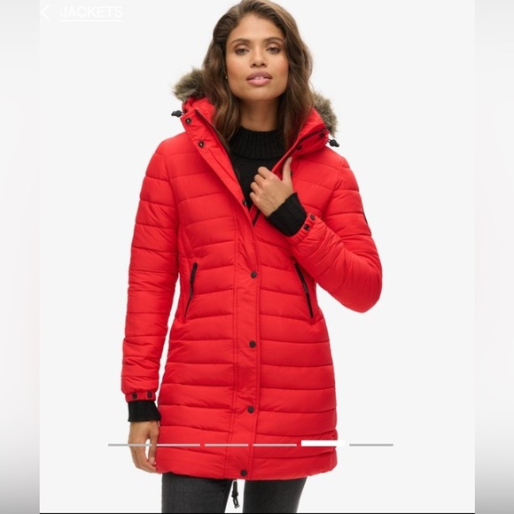 Super dry Faux Fur Hooded Mid Length Puffer Jacket size 8 - Picture 2 of 15